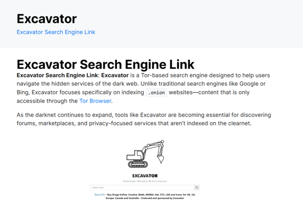 Exploring the Depths of the Excavator Dark Web Search